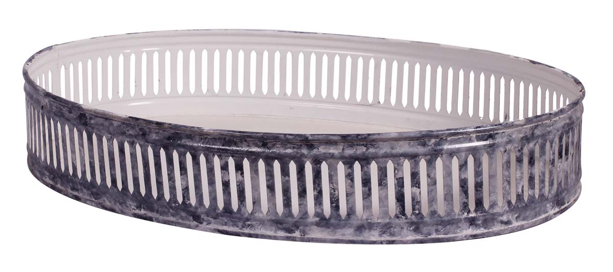 Catchall Tray – Oval Shaped – Cast in Iron – Antique Gray Finish – Vertical Lines Cut-Out Patterning on the Borders – Vintage-Look Holders & Organizers – Home & Kitchen  - Buy in Bulk Wholesale